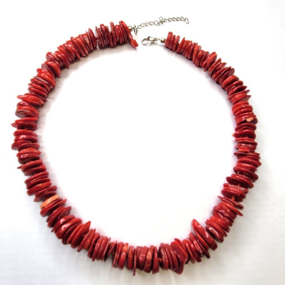 Womens Red Coral Necklace  Disc Beaded Necklace